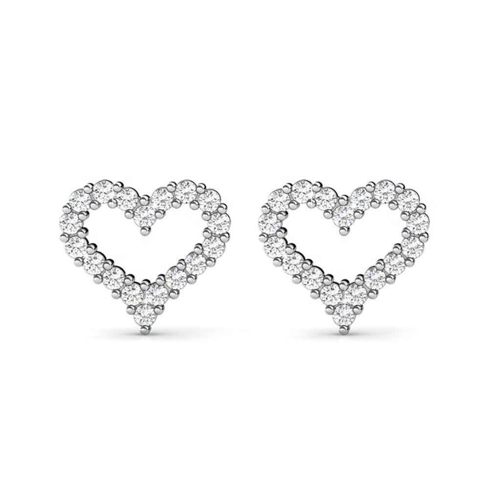 Love Heart Silver Australian Crystal Stud Earrings Valentine's Day Jewelry‎